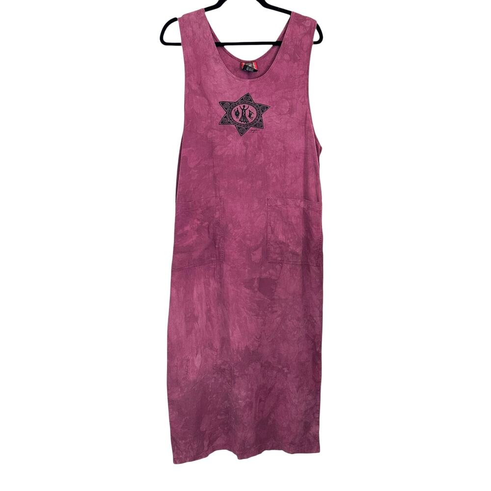 Vintage Dagoli Cotton Maxi‎ Jumper Dress S Sleeveless Tribal Graphic Boho Y2K